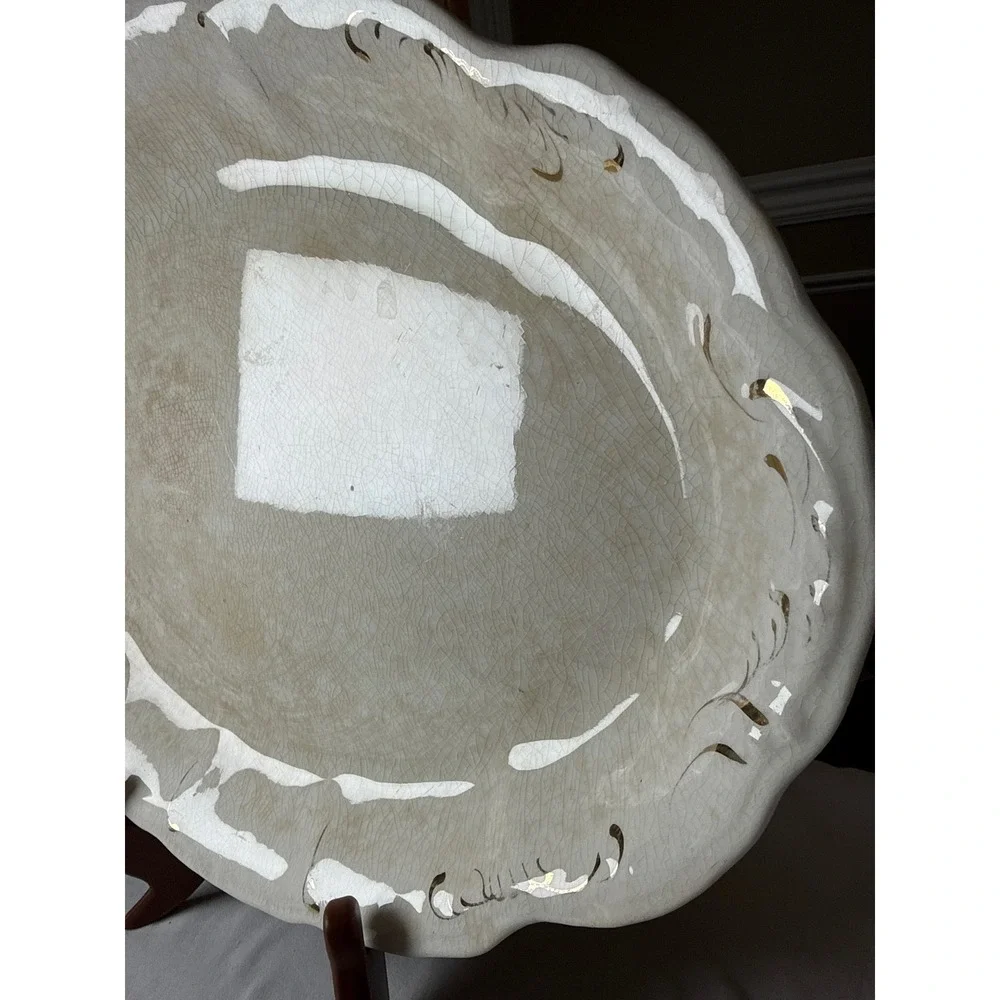 Vintage Sanford Porcelain Oval Serving Platter Scalloped Gold Gilt 16 Inch